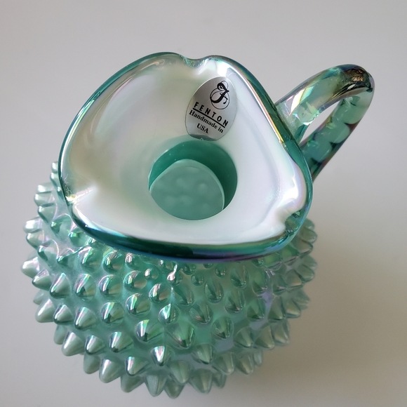 🥰 Fenton 6" Irredescent Hobnail Green Glass Overlay Cruet & Stopper 😍 - Picture 5 of 11